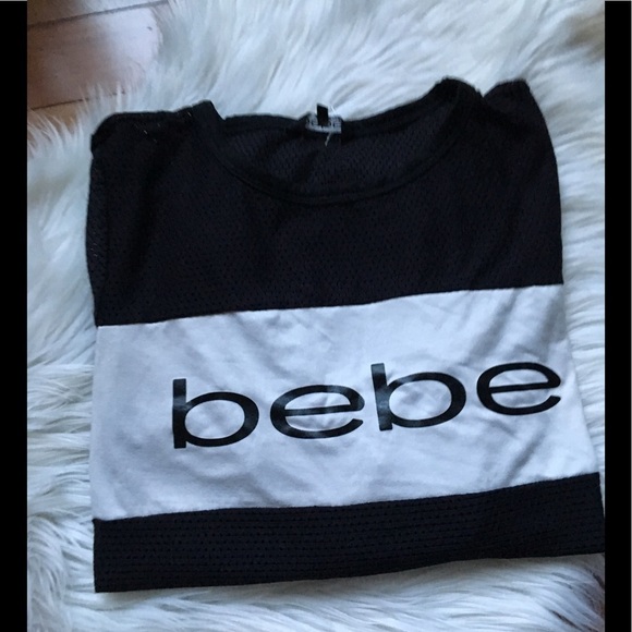 BEBE Sport Logo Striped Mesh Black Top Shirt M - Picture 4 of 7